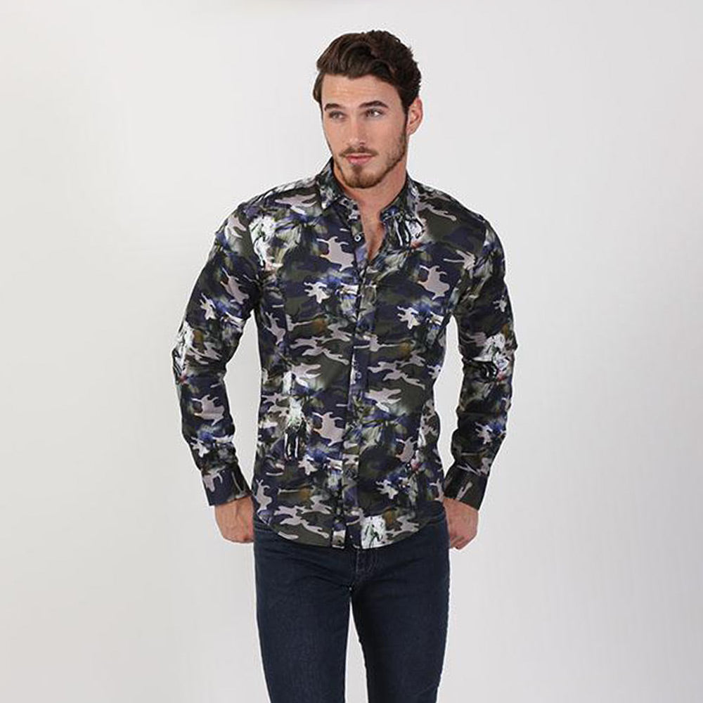 Camo Digital Print Button Down Shirt Long Sleeve Button Down EightX   