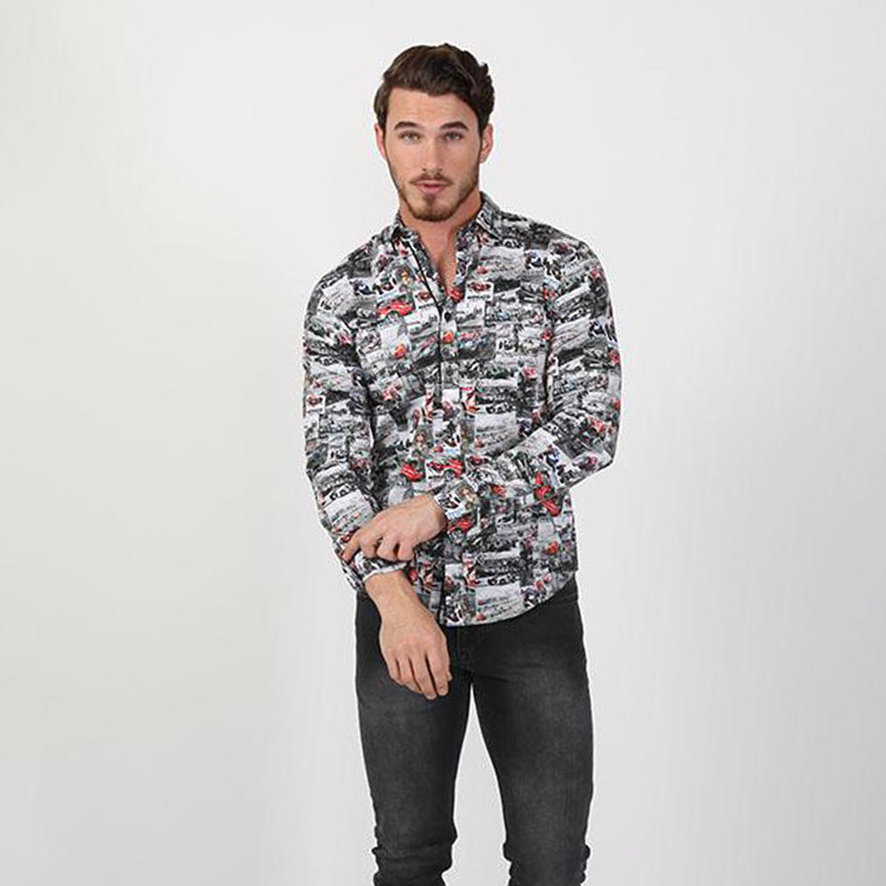 Monaco Print Shirt Long Sleeve Button Down EightX   