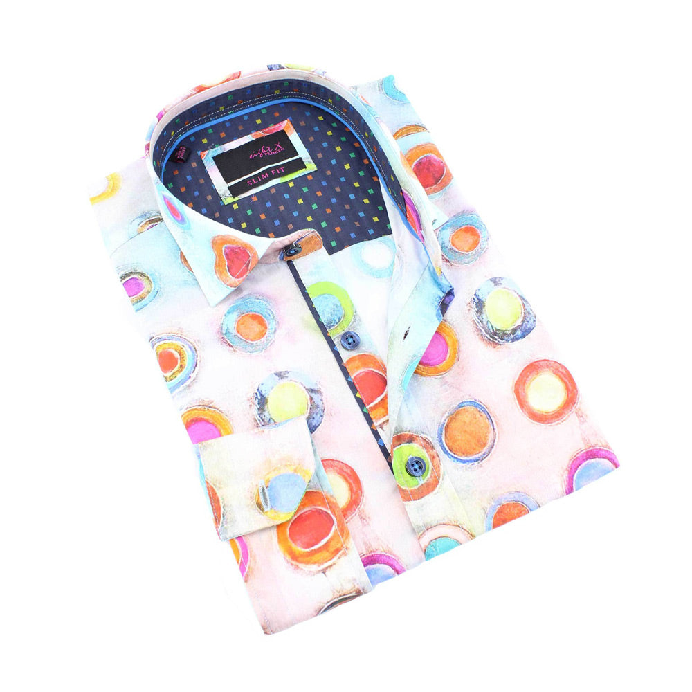 Modern Colorful Print Shirt Long Sleeve Button Down EightX MULTI S 