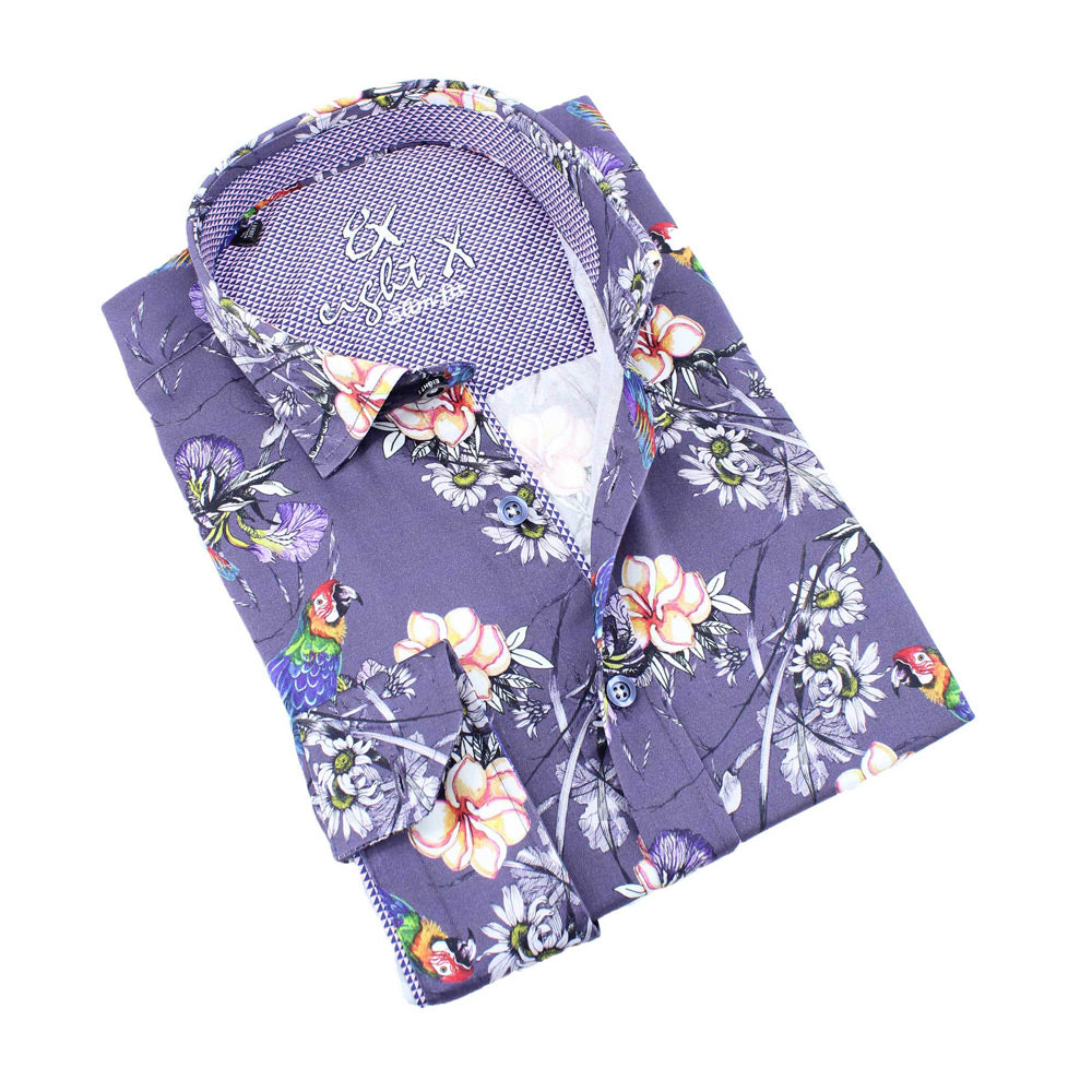 Eight-X | Designer Dress Shirts | Floral Parrot Print Shirt