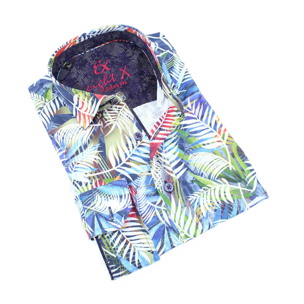 Multi Color Safari Print Shirt Long Sleeve Button Down EightX MULTI S 
