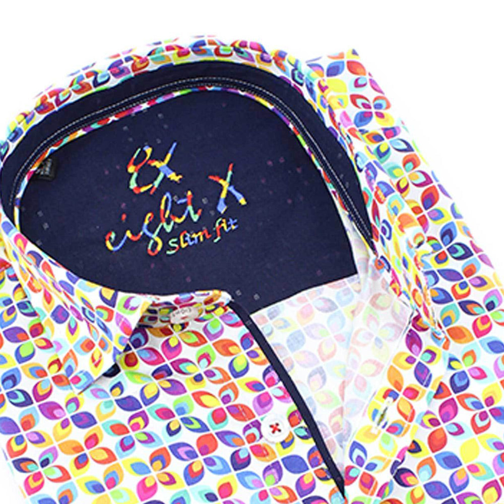 Men's slim fit colorful geometric digital print collar button up dress shirt