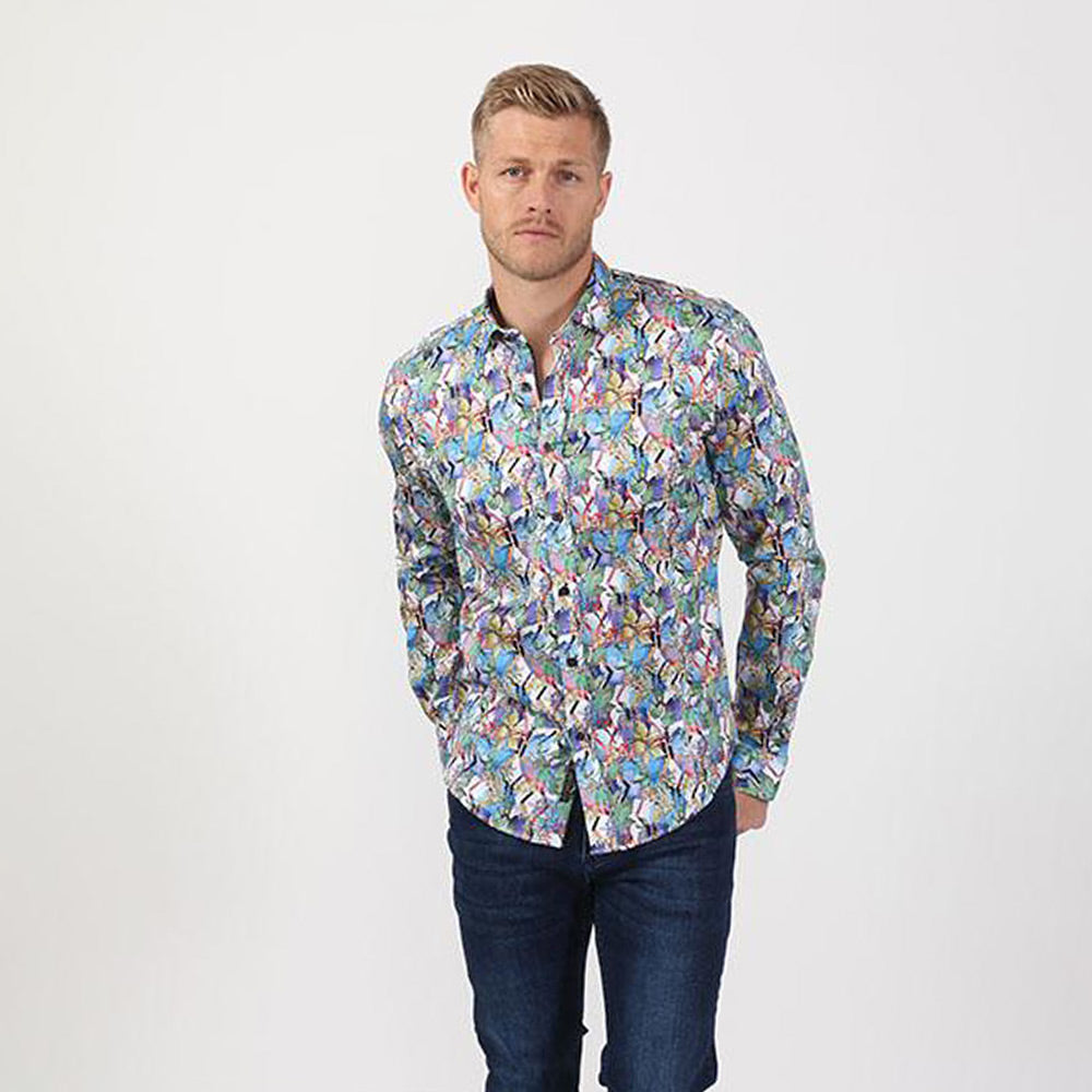 colorful dress shirt Black n Bianco Boys' Signature Sateen Long Sleeve Dress Shirt in Turquoise