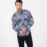 Navy Blue Cracked Button Down Shirt Long Sleeve Button Down EightX   