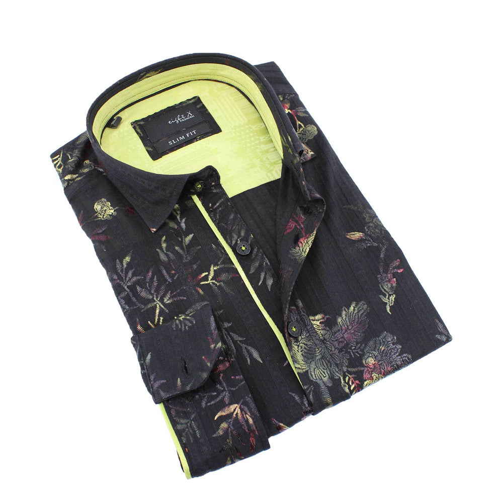 Eight-X | Designer Dress Shirts | Black and Lime Floral Print Shirt Black / S Eight-X | Designer Dress Shirts | Black and Lime Floral Print Shirt Black / S