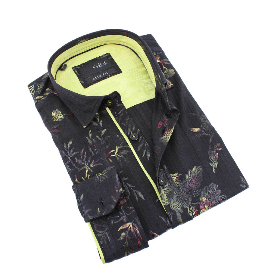 Eight-X | Designer Dress Shirts | Black and Lime Floral Print Shirt Black / S Eight-X | Designer Dress Shirts | Black and Lime Floral Print Shirt Black / S