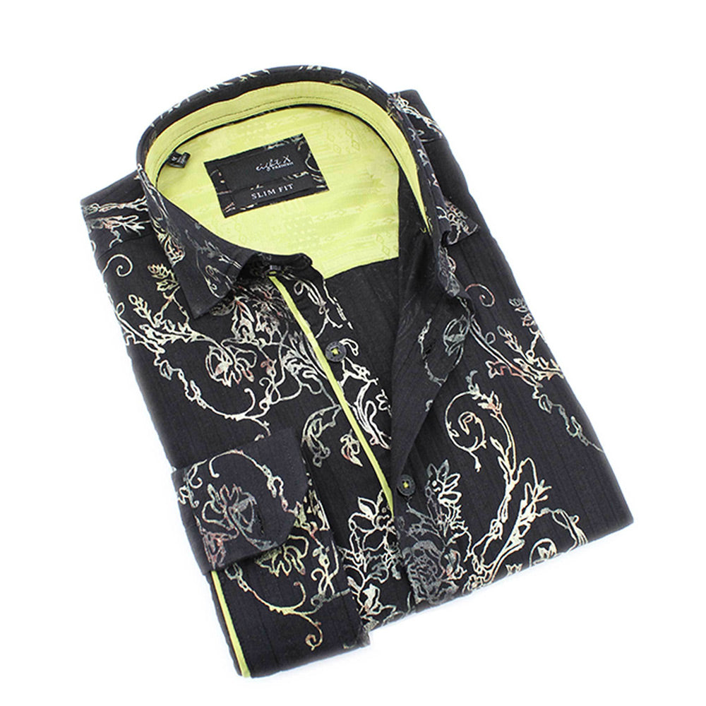 Black Rose Foil Print Button Down Shirt