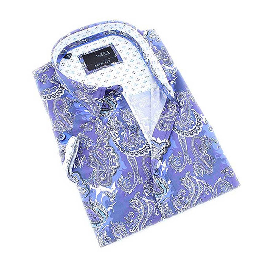 Eight-X | Designer Dress Shirts | NAVY Paisley Print Short Sleeve Shirt NAVY / M Eight-X | Designer Dress Shirts | NAVY Paisley Print Short Sleeve Shirt NAVY / M