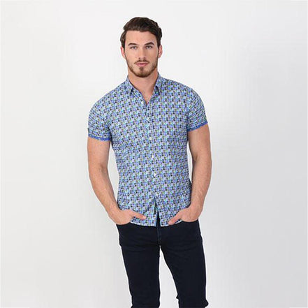 Retro Funk Print Short Sleeve Shirt Short Sleeve Button Down EightX   