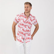 Red Palms Short Sleeve Shirt Short Sleeve Button Down EightX   