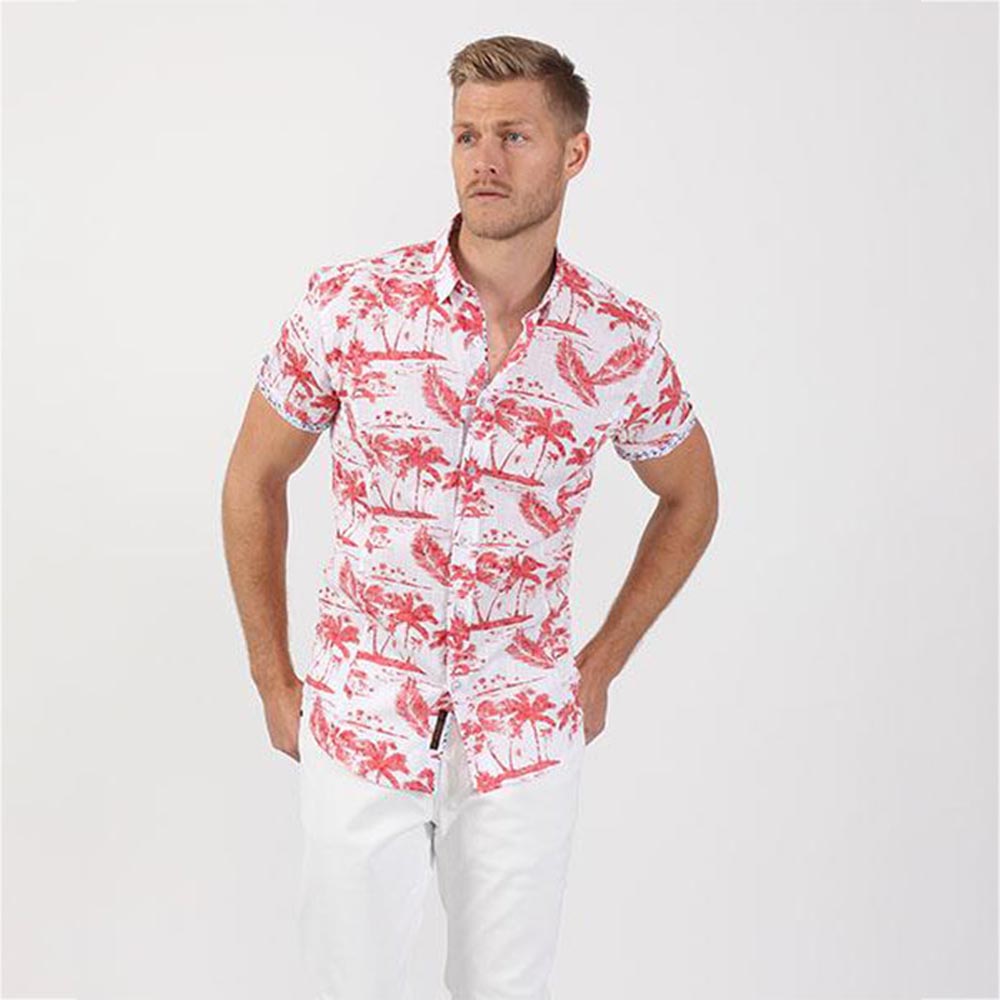 Red Palms Short Sleeve Shirt Short Sleeve Button Down EightX   