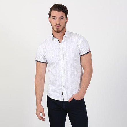Dots Short Sleeve Shirt With Floral Trim Short Sleeve Button Down EightX   
