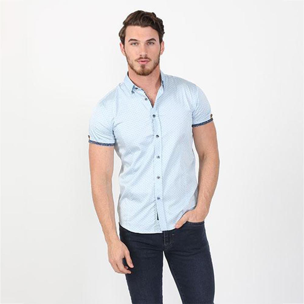 Blue Dot Print Short Sleeve Shirt Short Sleeve Button Down EightX   