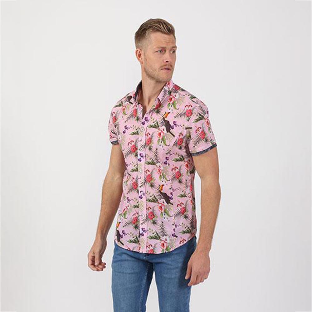 Tropical Pink Short Sleeve Shirt Short Sleeve Button Down EightX   