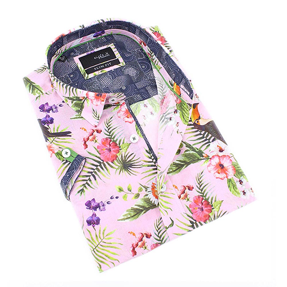 Tropical Pink Short Sleeve Shirt Short Sleeve Button Down EightX PINK S 