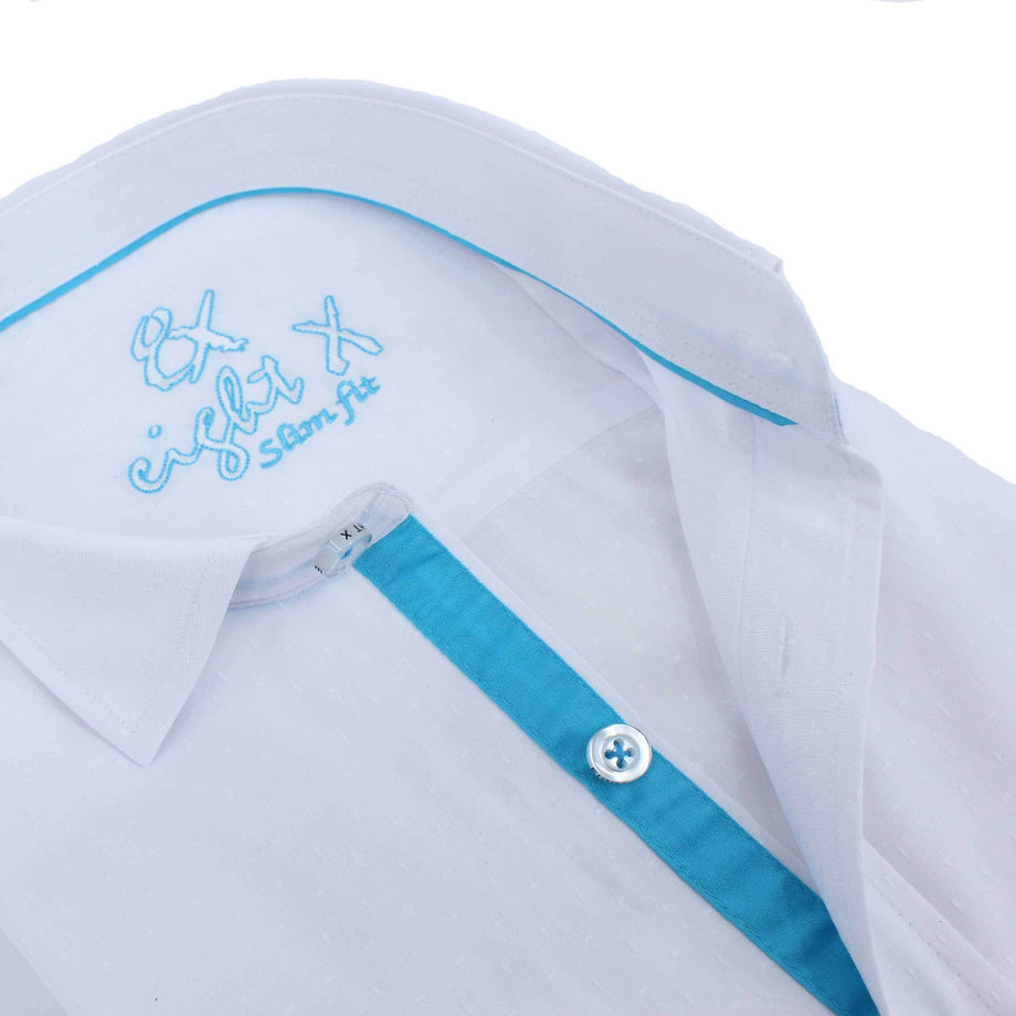 White & Blue Lines Mens Slim Fit Designer Dress Shirt - tailored