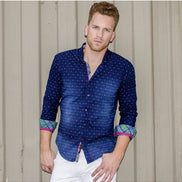 Fill Coupe Navy Denim Button Down Shirt Long Sleeve Button Down EightX   