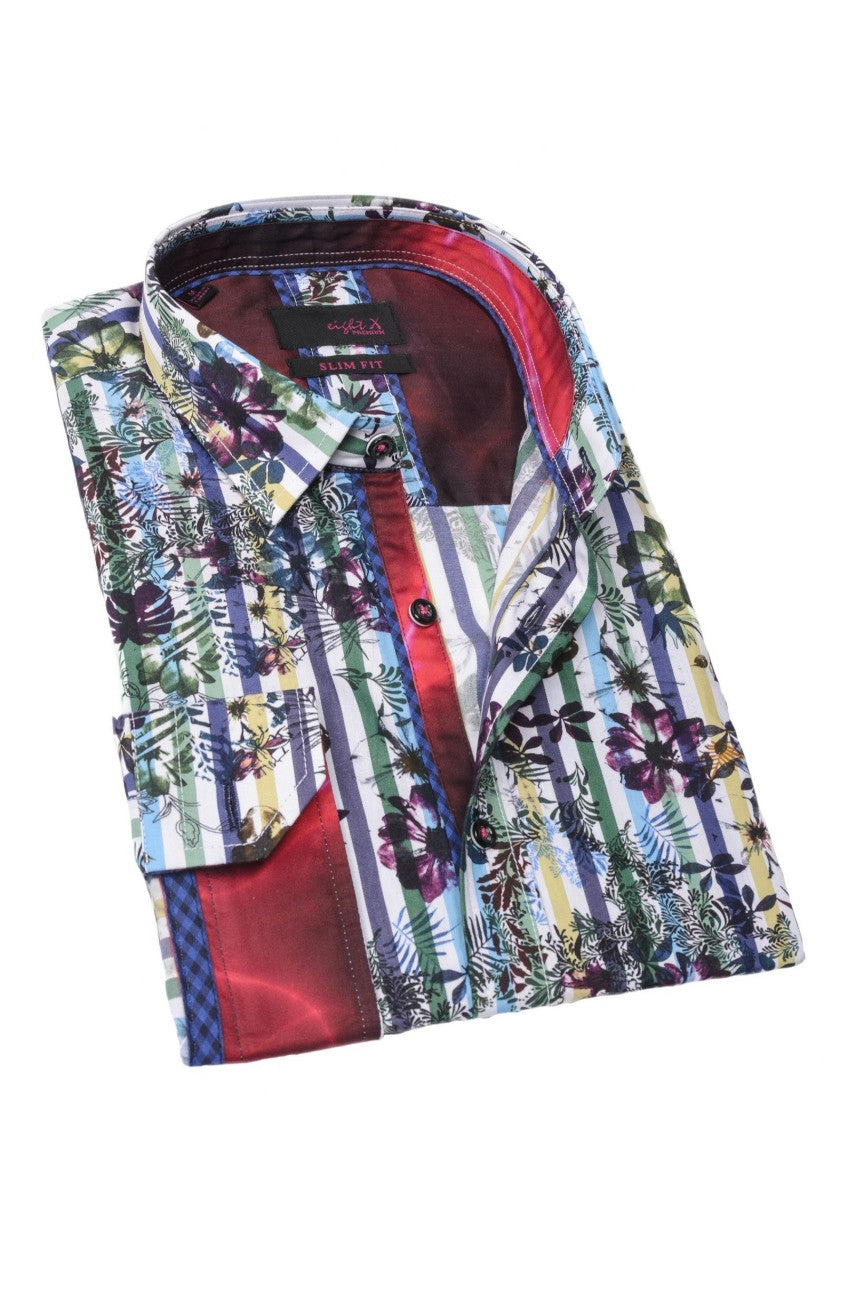 Flowers And Stripes Button Down Shirt W/Trim Flowers And Stripes Button Down Shirt W/Trim