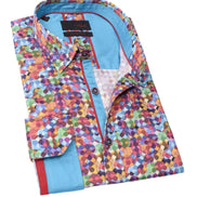 Multi Color Dots Design Button Down Shirt W/ Trim Long Sleeve Button Down EightX MULTI S 