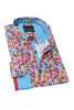 Multi Color Dots Design Button Down Shirt W/ Trim Long Sleeve Button Down EightX MULTI S 