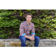 Multi Color Dots Design Button Down Shirt W/ Trim Long Sleeve Button Down EightX   