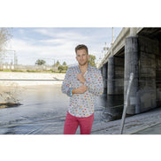 Stripe Button Down Shirt W/ Tropical Fish Long Sleeve Button Down EightX   