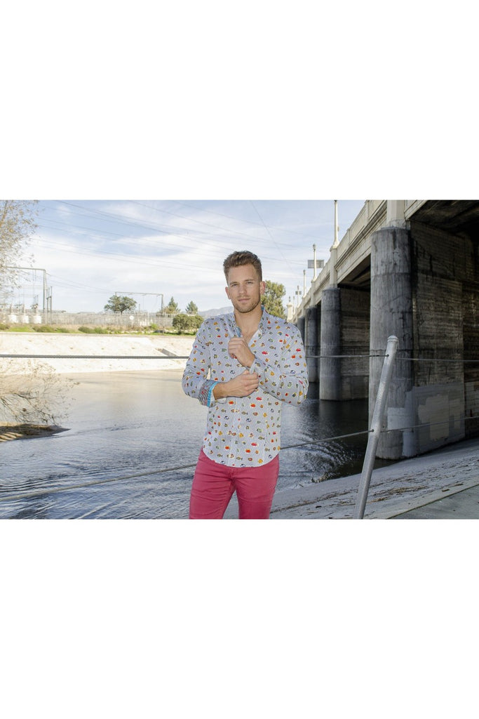 Stripe Button Down Shirt W/ Tropical Fish Long Sleeve Button Down EightX   