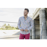 Stripe Button Down Shirt W/ Tropical Fish Long Sleeve Button Down EightX   