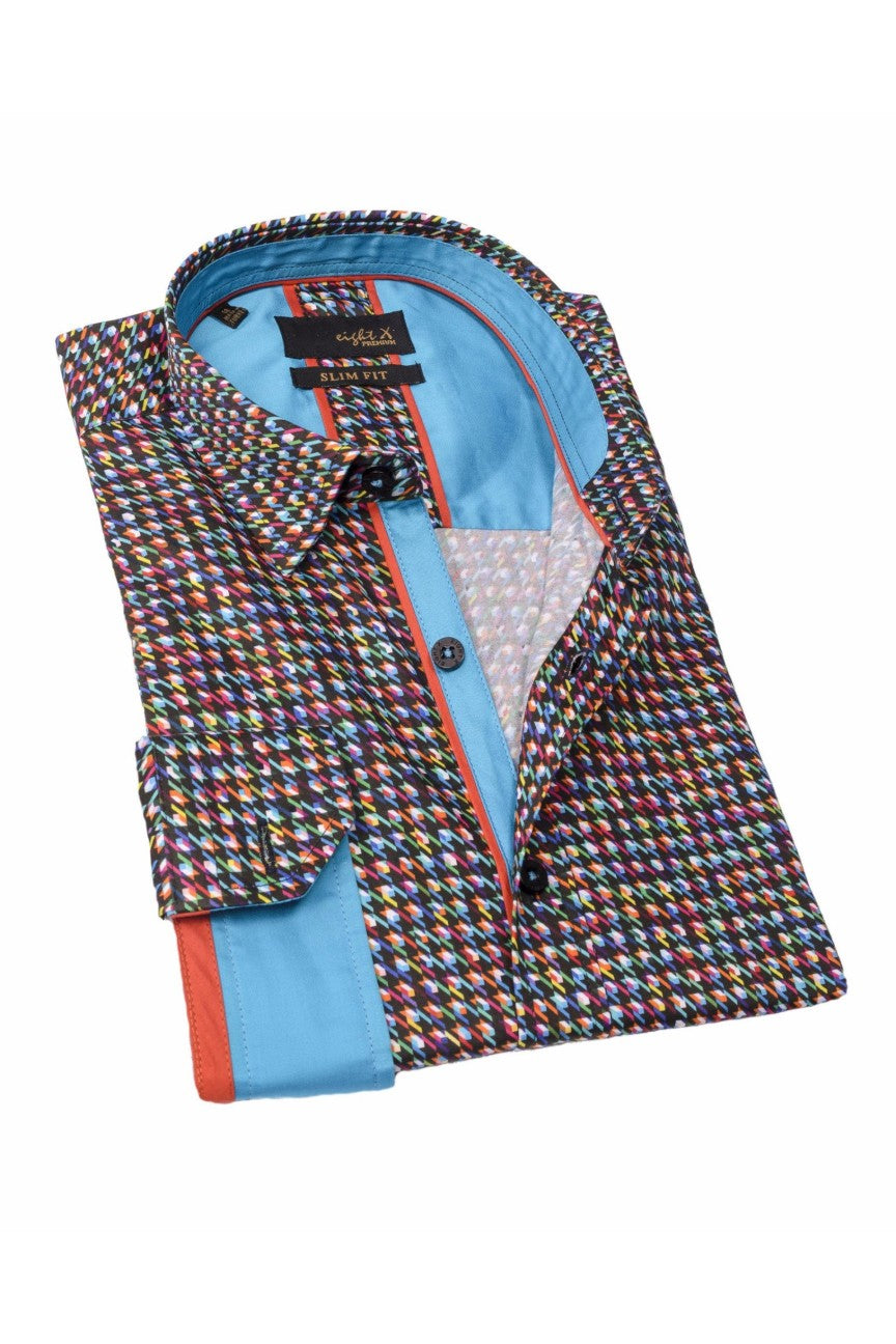 Eight-X | Designer Dress Shirts | Multi Color Design Shirt w/ Blue Trim Multi / M Eight-X | Designer Dress Shirts | Multi Color Design Shirt w/ Blue Trim Multi / M