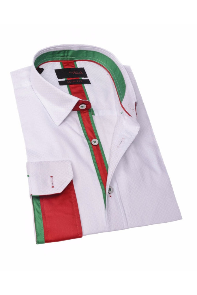 The Italian Style Button Down Jacquard Shirt Long Sleeve Button Down EightX WHITE S 