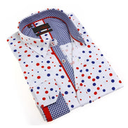Red White Blue Polka Dots Button Down Shirt Long Sleeve Button Down EightX WHITE S 