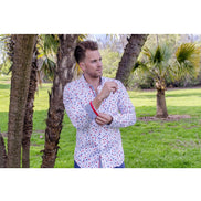 Red White Blue Polka Dots Button Down Shirt Long Sleeve Button Down EightX   