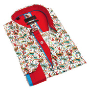 Multi Color Paisley  Button Down Shirt W/Red Trim Long Sleeve Button Down EightX MULTI S 