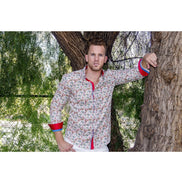 Multi Color Paisley  Button Down Shirt W/Red Trim Long Sleeve Button Down EightX   