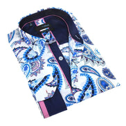Navy Paisley Button Down Shirt W/Accent Trim Long Sleeve Button Down EightX NAVY S 