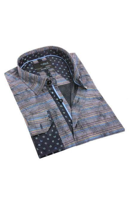 Navy Knit Style Button Down W/Contrasting Trim Long Sleeve Button Down EightX NAVY S 