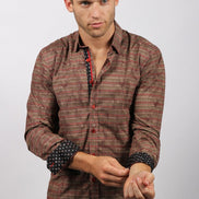 Brown Knit Style Button Down Shirt W/Contrasting Trim Long Sleeve Button Down EightX   