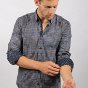 Navy Knit Style Button Down W/Contrasting Trim Long Sleeve Button Down EightX   