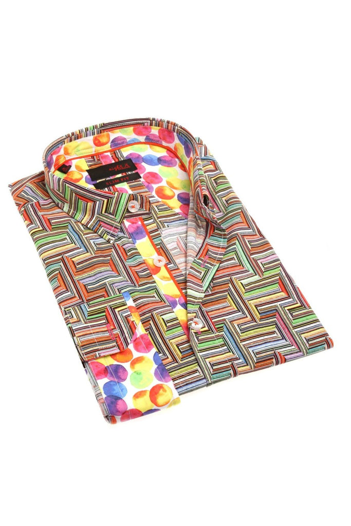 Multi Color Pattern Button Down Print Shirt Long Sleeve Button Down EightX MULTI S 