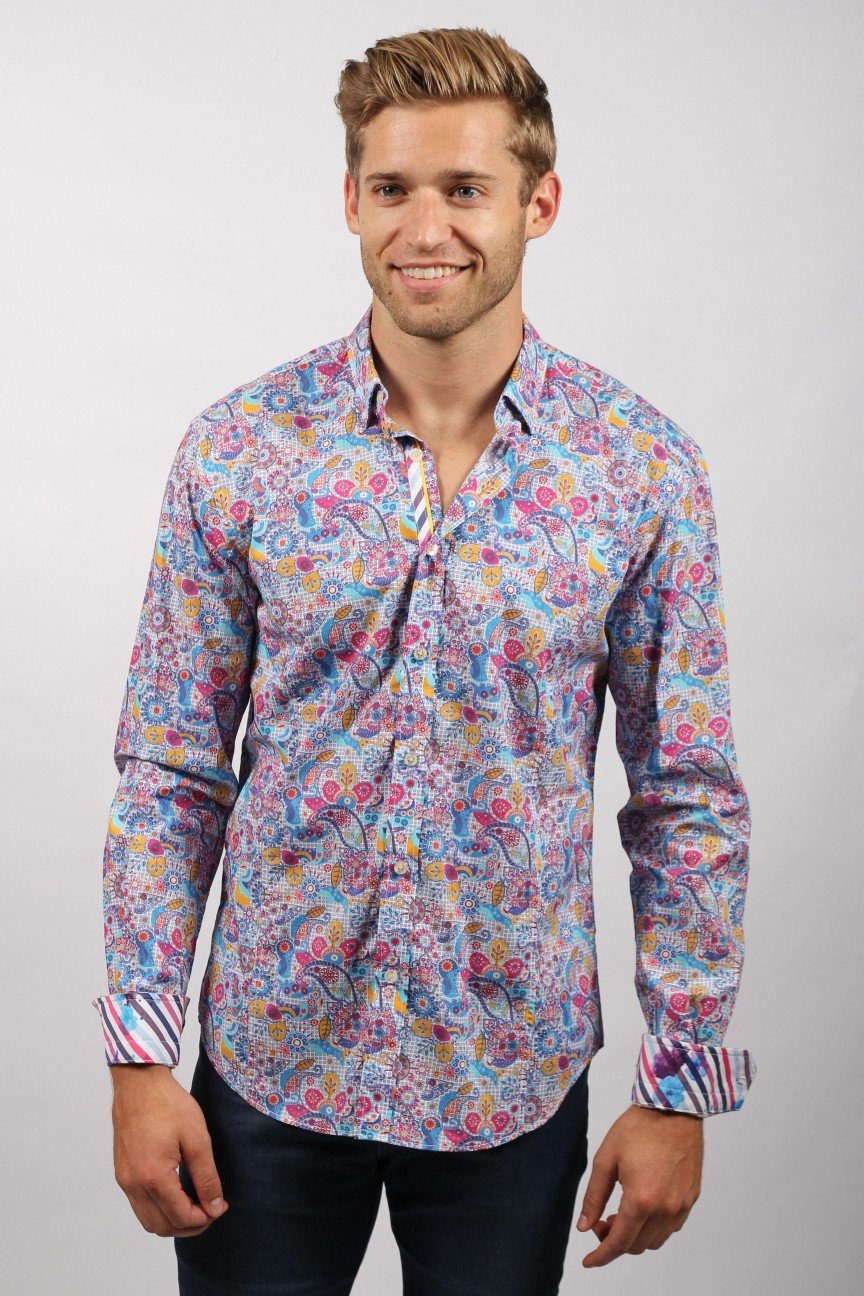 Multi-Color Button Down Print Shirt Long Sleeve Button Down EightX   
