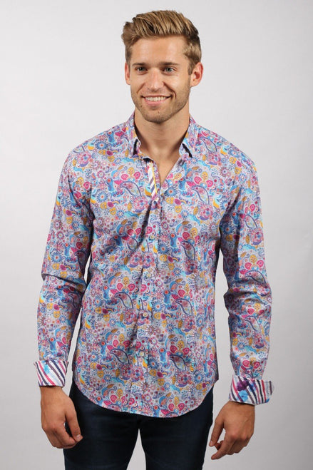 Multi-Color Button Down Print Shirt Long Sleeve Button Down EightX   