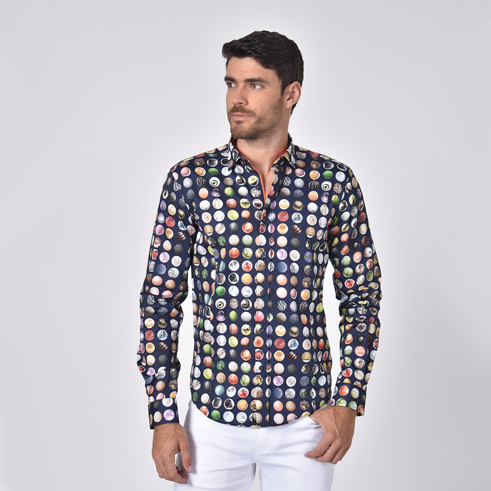 Polka Dot Collage of All Things Circle Button Down Shirt Long Sleeve Button Down Eight-X   