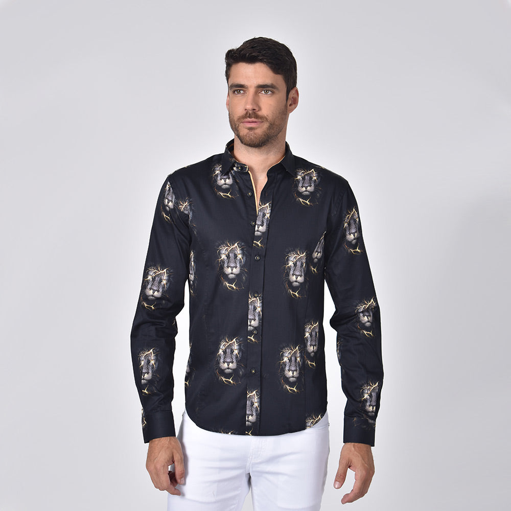 Electric Lion Button Down Print Shirt Long Sleeve Button Down Eight-X   