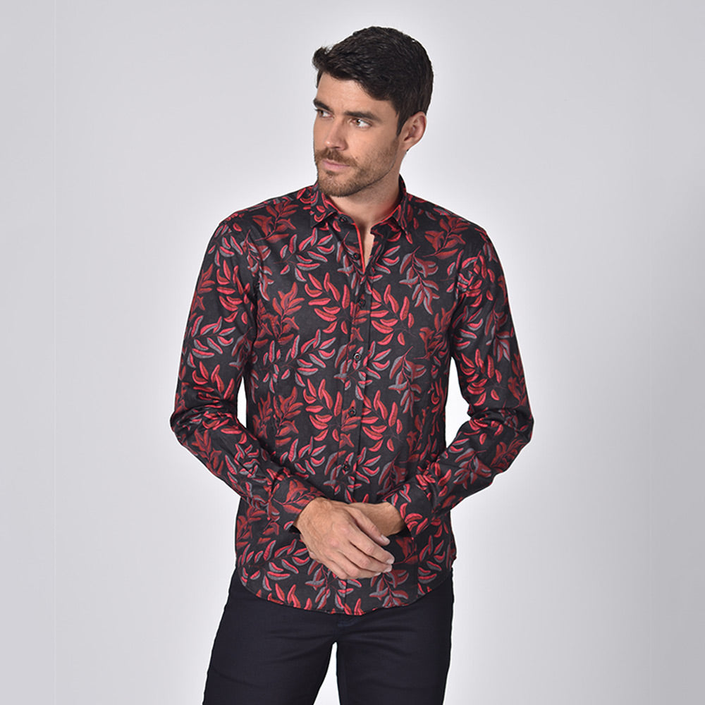 Red Leaves Button Down Shirt Long Sleeve Button Down Eight-X   