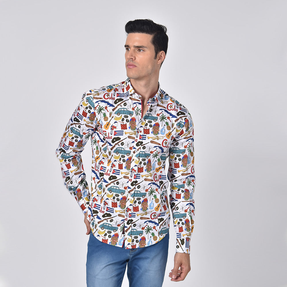 The Cuban Button Down Print Shirt Long Sleeve Button Down Eight-X   