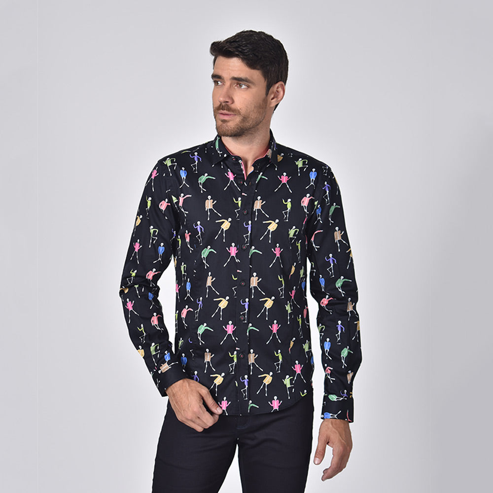 Dancing Skeletons Button Down Shirt Long Sleeve Button Down Eight-X   