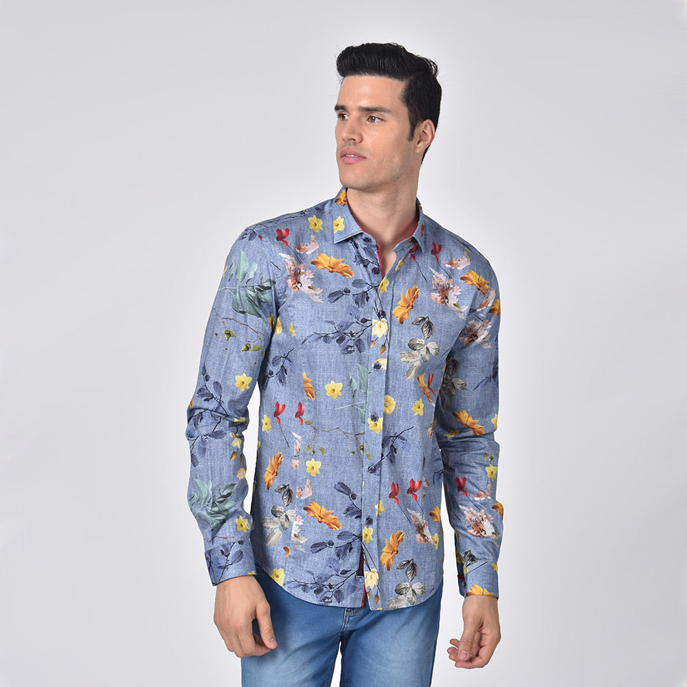 Daisies On Indigo Button Down Shirt Long Sleeve Button Down Eight-X   