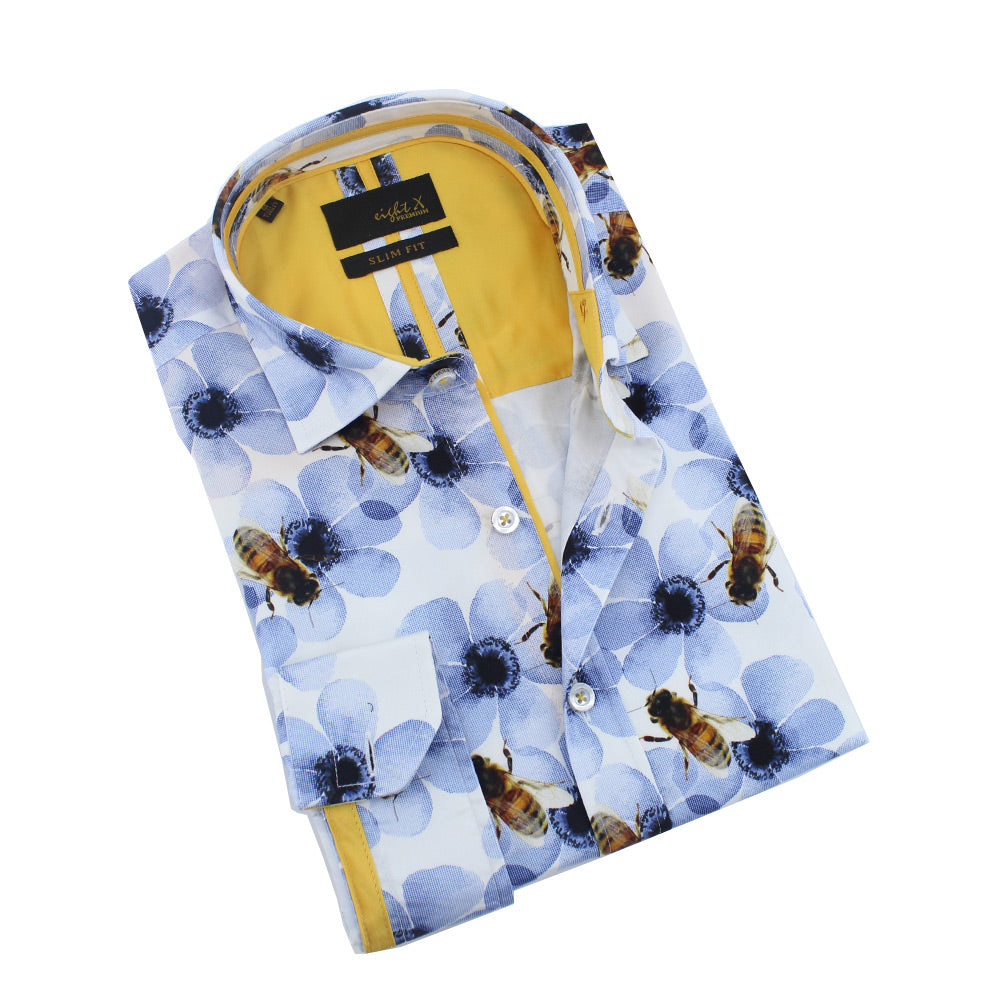 Daisies and Bees Button Down Shirt Long Sleeve Button Down Eight-X WHITE S 