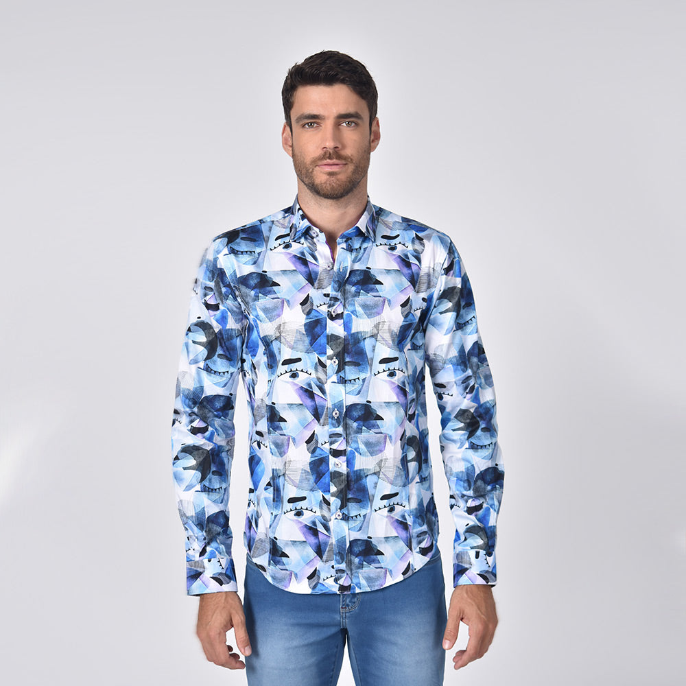 The Blues Abstract Eyes Button Down Shirt Long Sleeve Button Down Eight-X   