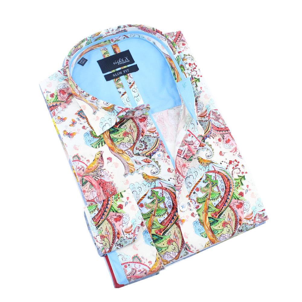 Japanese Love Bird Button Down Shirt Long Sleeve Button Down Eight-X MULTI S 